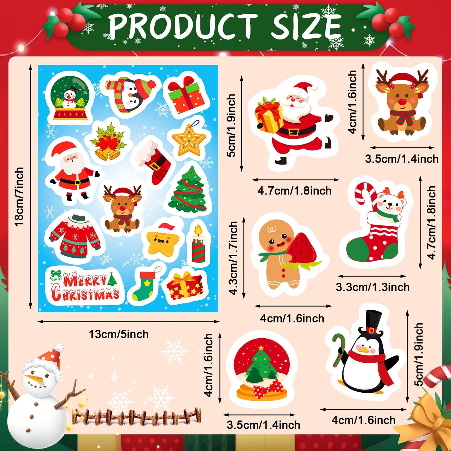 JULMELON 240 PCS Cute Christmas Stickers - Assorted Santa, Snowman, Tree Designs - Bulk Pack for Kids, Classroom, Party Favors,