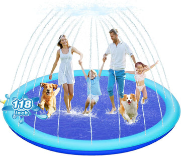 Thicken 118'' Giant Splash Pad, Non-Slip Splash Pad for Kids and Dogs, Toddler Sprinkler Pool & Splash Play Mat, Summer Outside