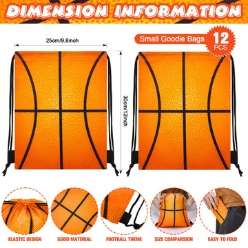 Poen 48 Pcs Basketball Party Favors Basketball Themed Supplies Include 12 Drawstring Backpack 12 Mini Basketball 12 Keychain 12