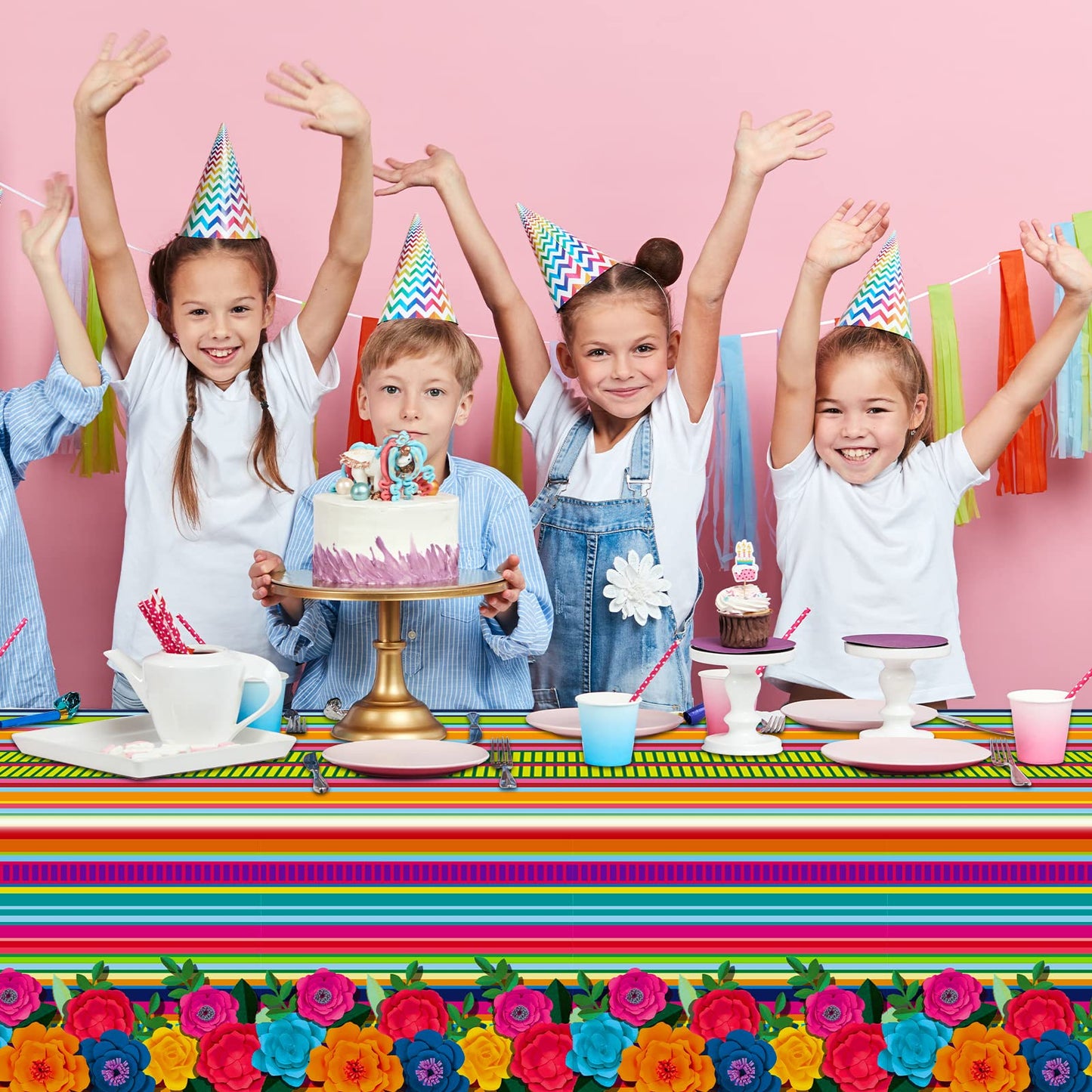 3 Pieces Mexican Fiesta Party Supplies Mexican Theme Tablecloths Cinco De Mayo Table Covers Mexican Floral Stripes Tablecover fo