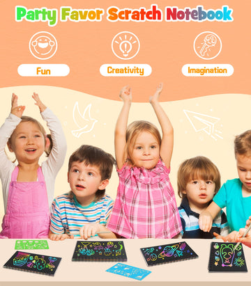 Pigipigi Scratch Paper Art 16 Pack - Rainbow Scratch Note Book Magic Coloring Art Craft Paper Supply For Kids Ages 3 4 5 6 7 8 9 10 Drawing Art Book Birthday Party Favor Sets Fun Toy Gift Idea