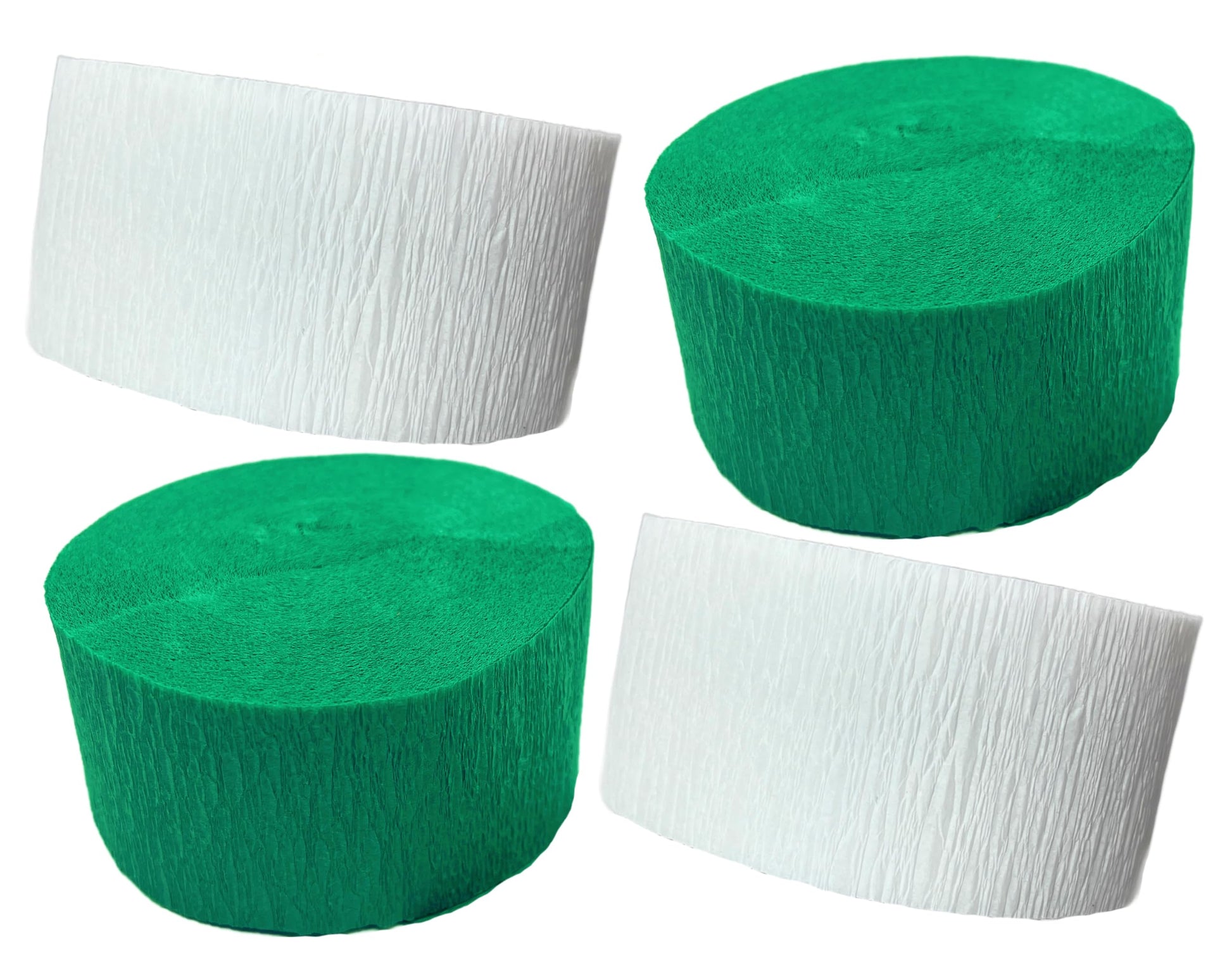 Green and White Crepe Paper Streamers (2 Rolls Each Color) MADE IN USA!