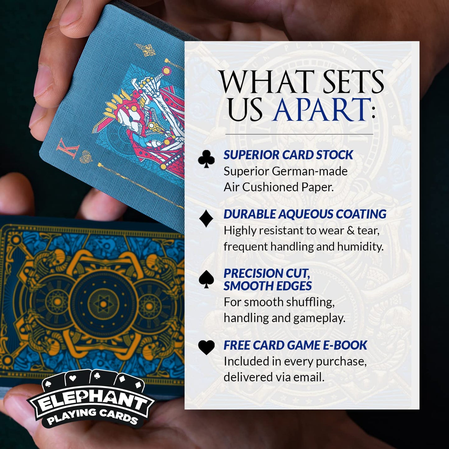 Infinitum Royal Blue & Gold Playing Cards  Deck of Cards with Free Card Game eBook  enhanced Card Deck  Cool game-style Cards  Unique Bright Colors for Kids & mature-themeds  Card Decks Games  Standard Size