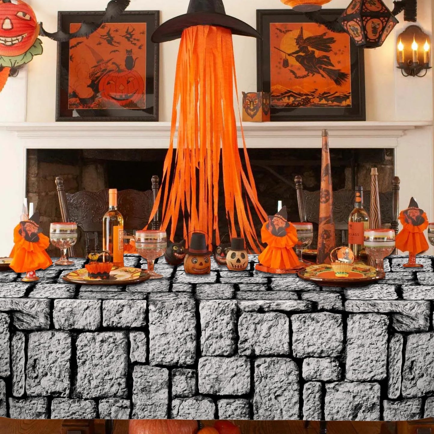 Wnink 4 Pack Stone Wall Tablecloths, Medieval Brick Stone Table Table Cover Decoration Plastic Tablecloth Stone Brick Tablecover
