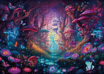 Magical Forest Puzzles Mushroom 1000 Pieces For Adults, Glow Art Jigsaw Puzzles Butterfly, Glitter Flower Jigsaw Puzzle Collage Puzzles As Family Game