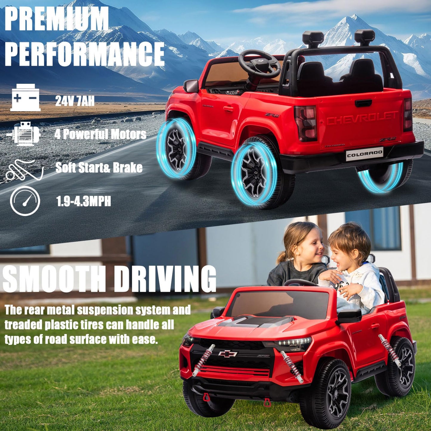 Nitoess 24V Battery Powered Ride On Cars With Parent Remote, Chevrolet Silverado Hd 2 Seater Kids Electric Car For Boys Girls,Ev