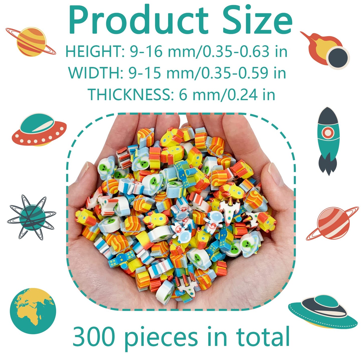 300 Pieces Space Mini Erasers For Kids, Assortment Novelty Pencil Erasers Bulk For Party Favor, Gift Filling, Home School Work R