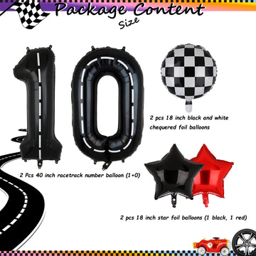 Race Car Birthday Balloons 40 Inch Racetrack Number Balloon 10 Black Boys 10St Birthday Race Car Theme Party Decor Supplies 6 Pc