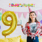 Laser Gold Number 9 Balloons, Giant Foil Balloons 0-9 Set For Women Anniversary Party Decor, Self Inflating Globos Dorados Heliu
