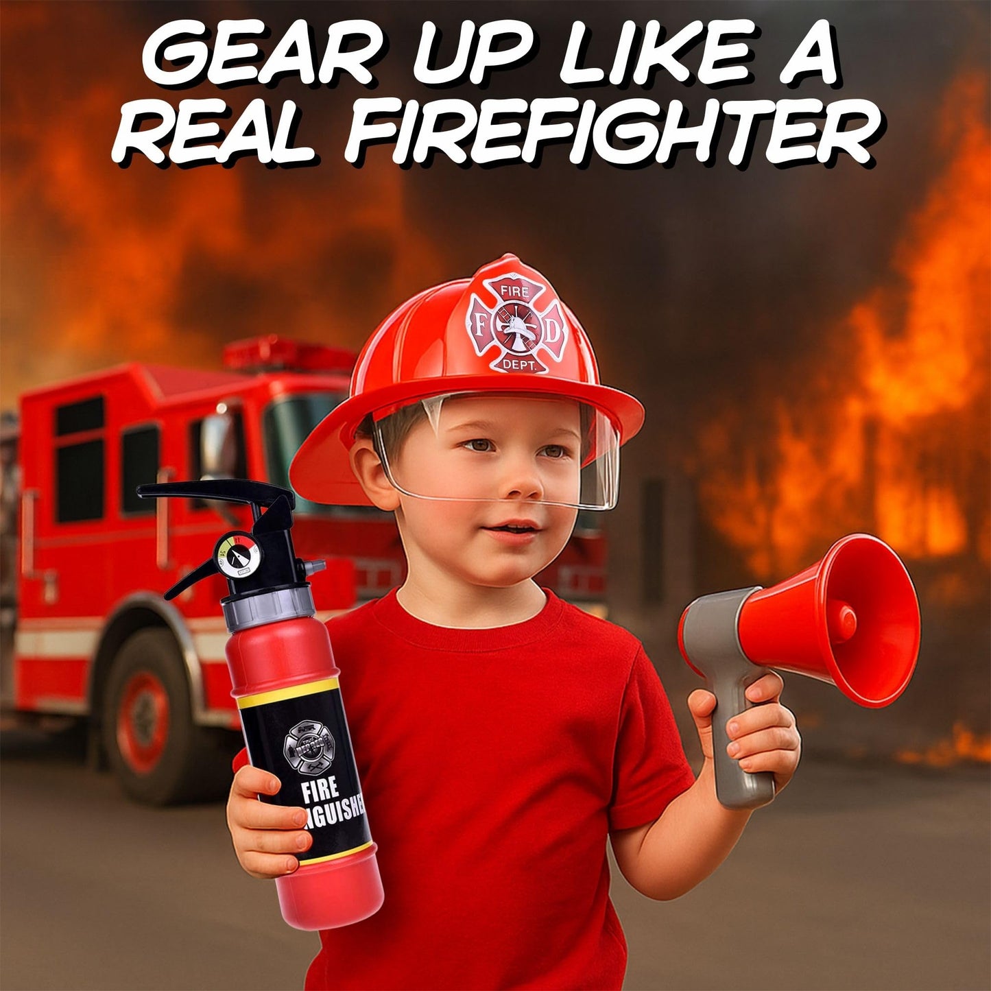 Liberty Imports Firefighter Costume Set for Kids, 3-6 Years, Red, Includes Helmet and Tools, Model 5022