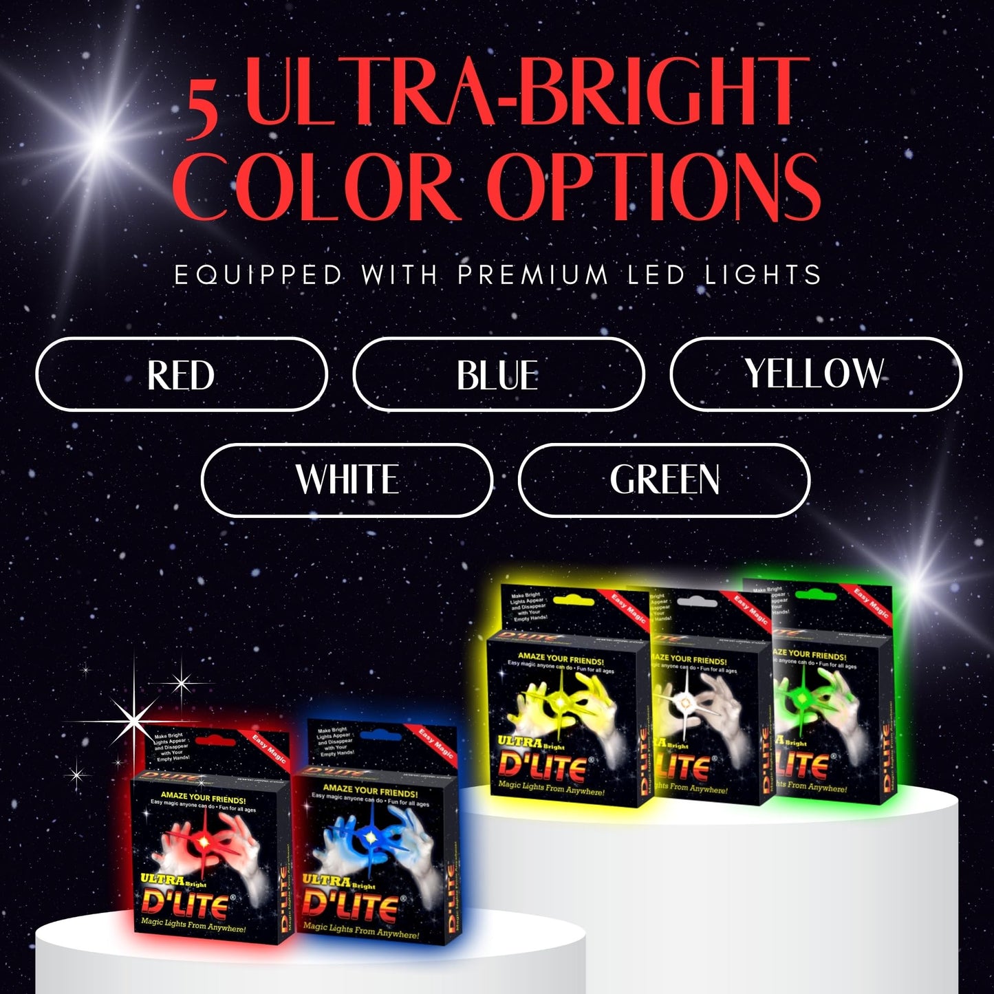D'lite Magic Thumb Lightup Trick Set - 2 Ultra Bright Magic Fingers, Jumbo Red, Easy Illusion for Adults, Cardboard