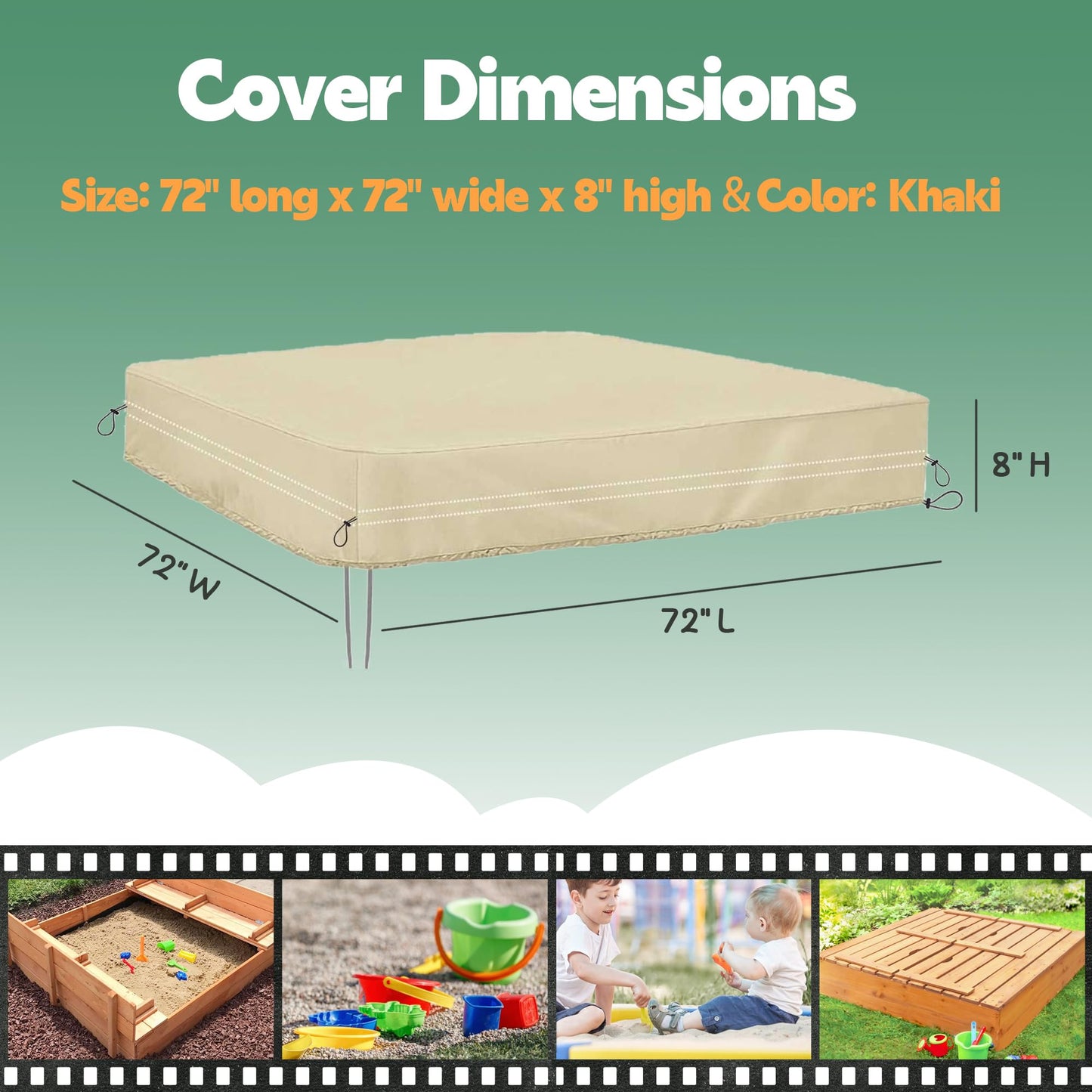 Dustyprote Sandbox Cover, 420D Heavy Duty Children'S Sandbox Protection, Sand Coxes For Kids Outdoor With Lid-72In, Square Sandb