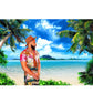 Summer Beach Theme Photo Hawaiian Ocean Blue Sky Seaside Tropical Palm Trees Luau Birthday Party Decor Banner 82X60In