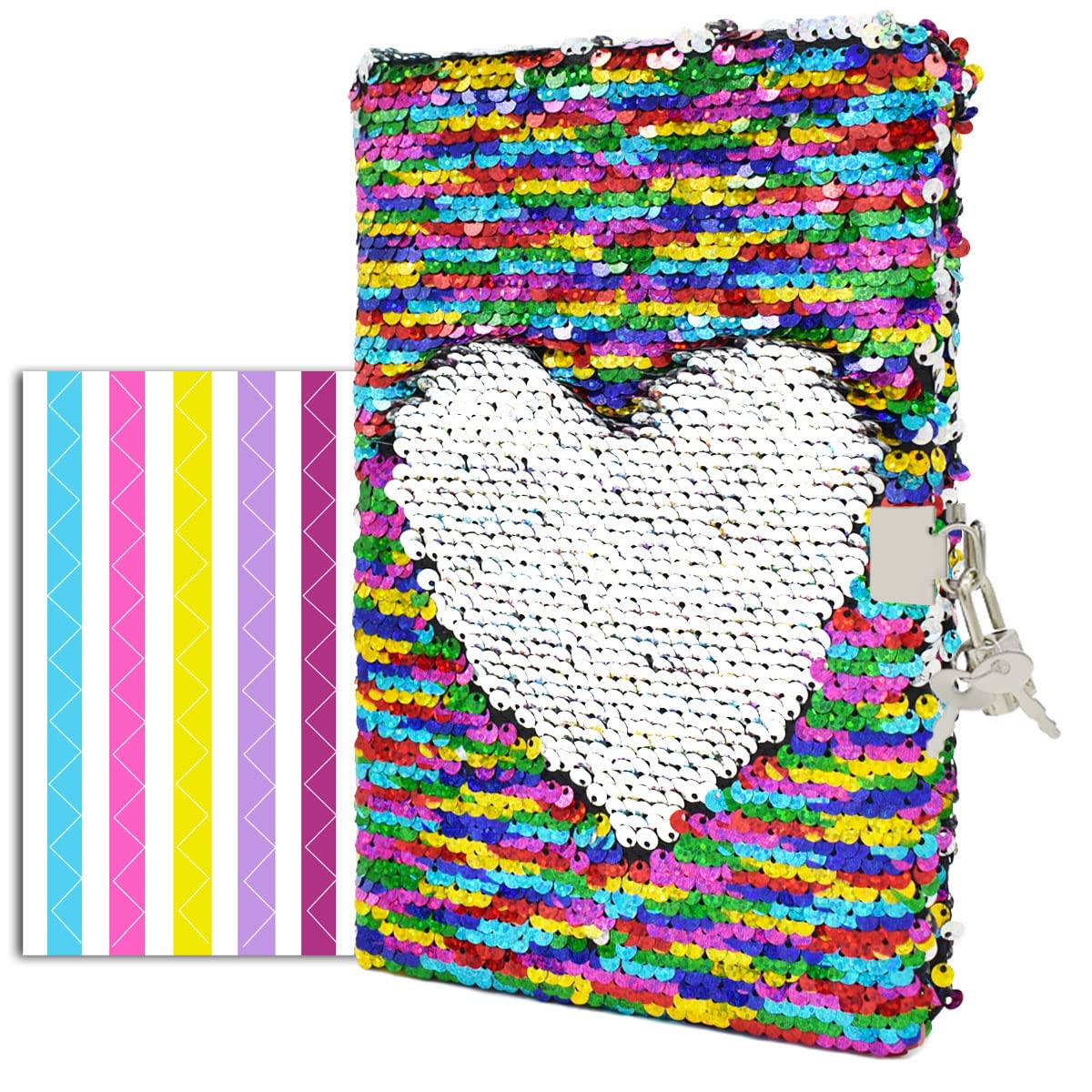 Vipbuy Magic Reversible Sequin Notebook Diary Lined Travel Journal With Lock And Key For Kids Girls, Size A5 (8.5” X 5.5”), 78 Sheets (Rainbow To Silver)