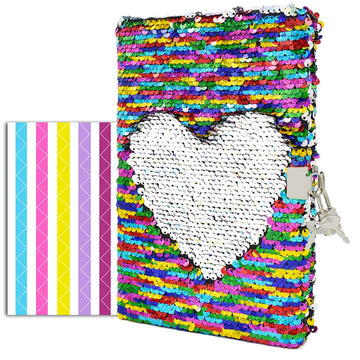 Vipbuy Magic Reversible Sequin Notebook Diary Lined Travel Journal With Lock And Key For Kids Girls, Size A5 (8.5” X 5.5”), 78 Sheets (Rainbow To Silver)