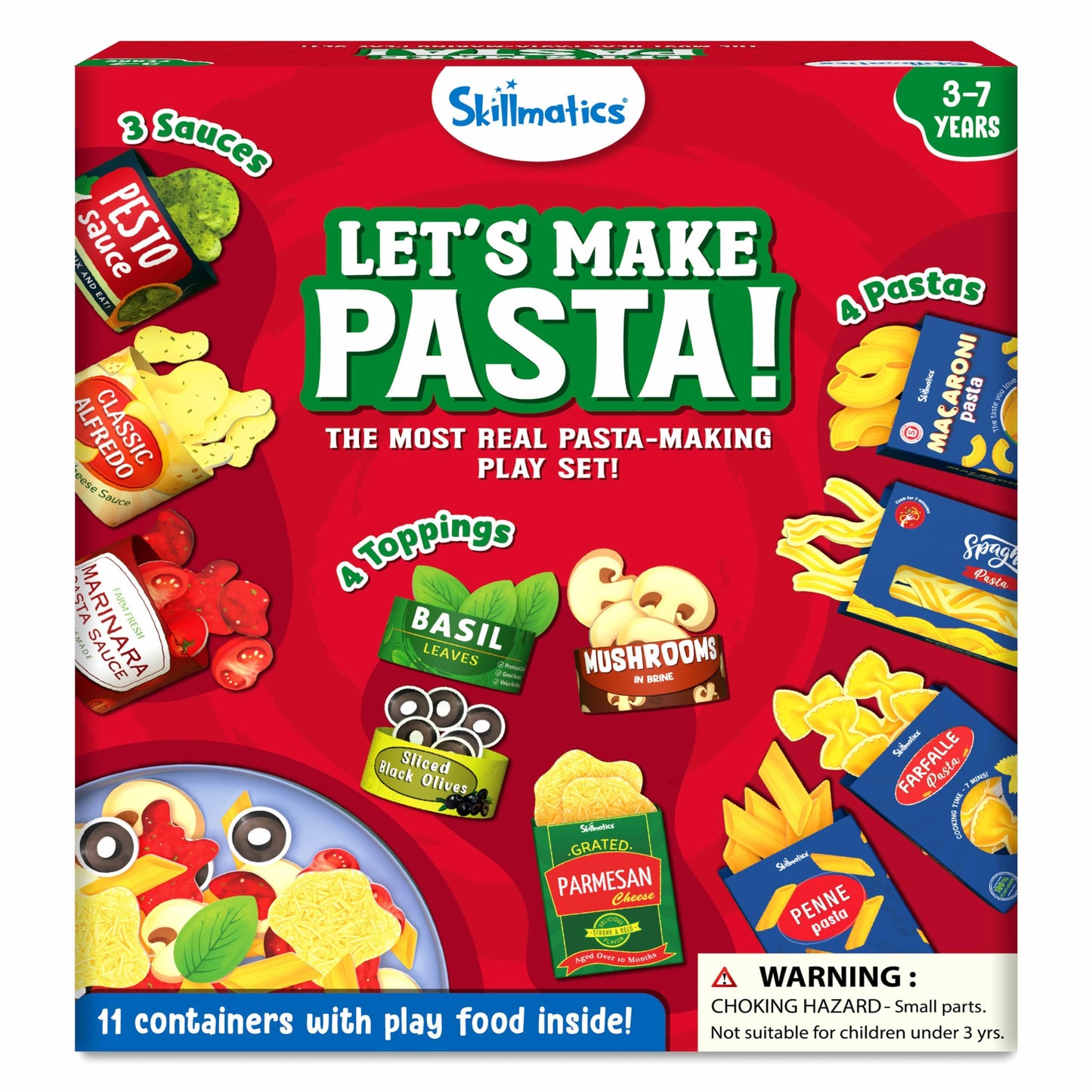 Skillmatics Pretend Play Pasta Set - 11 Containers, 120+ Play Food Items for Child's Play, Back-to-School Play Kitchen Accessori