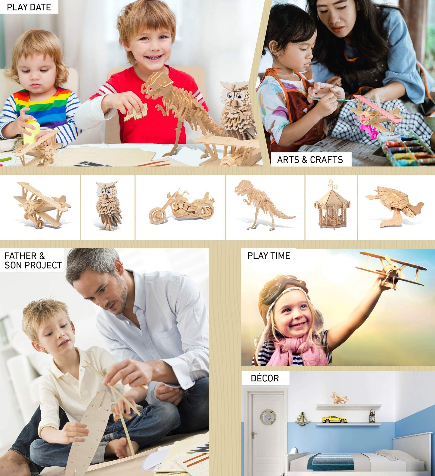 Puzzle 3D Nieuport 17 Airplane Model Puzzle - Wooden Airplane Toy Model Construction Kit, Educational Wooden Airplane Model Kit