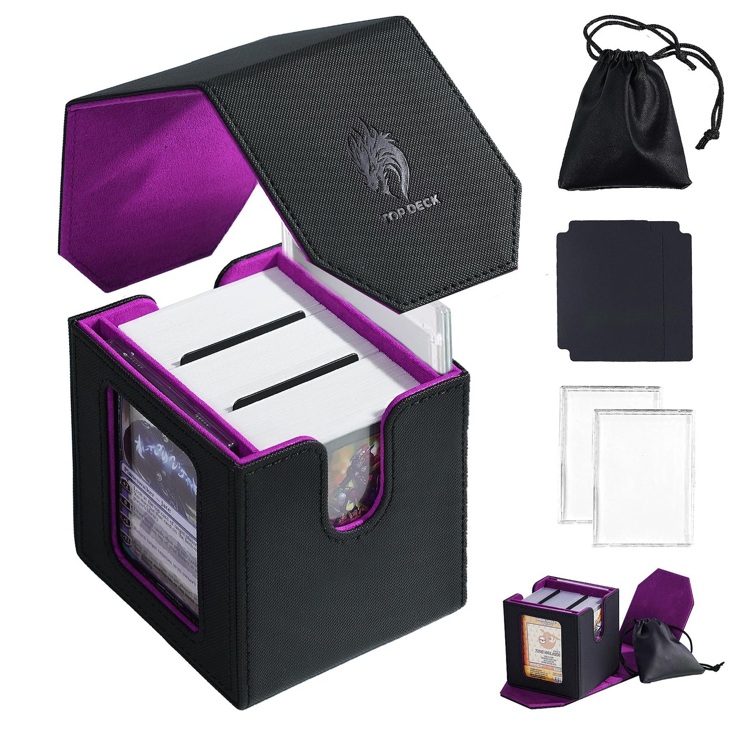 Scimi Commander Dual Display Deck Box - protected designed Design Holds 130 Double-Sleeved/100 Triple-Sleeved Cards  Includes 2 Thick Card Bricks & 2 Dividers  Leather Multi-Function Storage Case (Dragon)