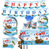 142 Pcs Gone Fishing Tableware,Fishing Birthday Party Decoration Little Fisherman Gone Fishing Themed Disposable Tablecloth,Plat