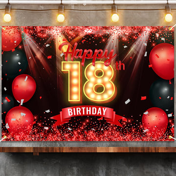 Happy 18Th Birthday Banner Backdrop Red And Black 18 Years Old Background Bday Decorations For Girls Boys Photography Party Supplies Glitter
