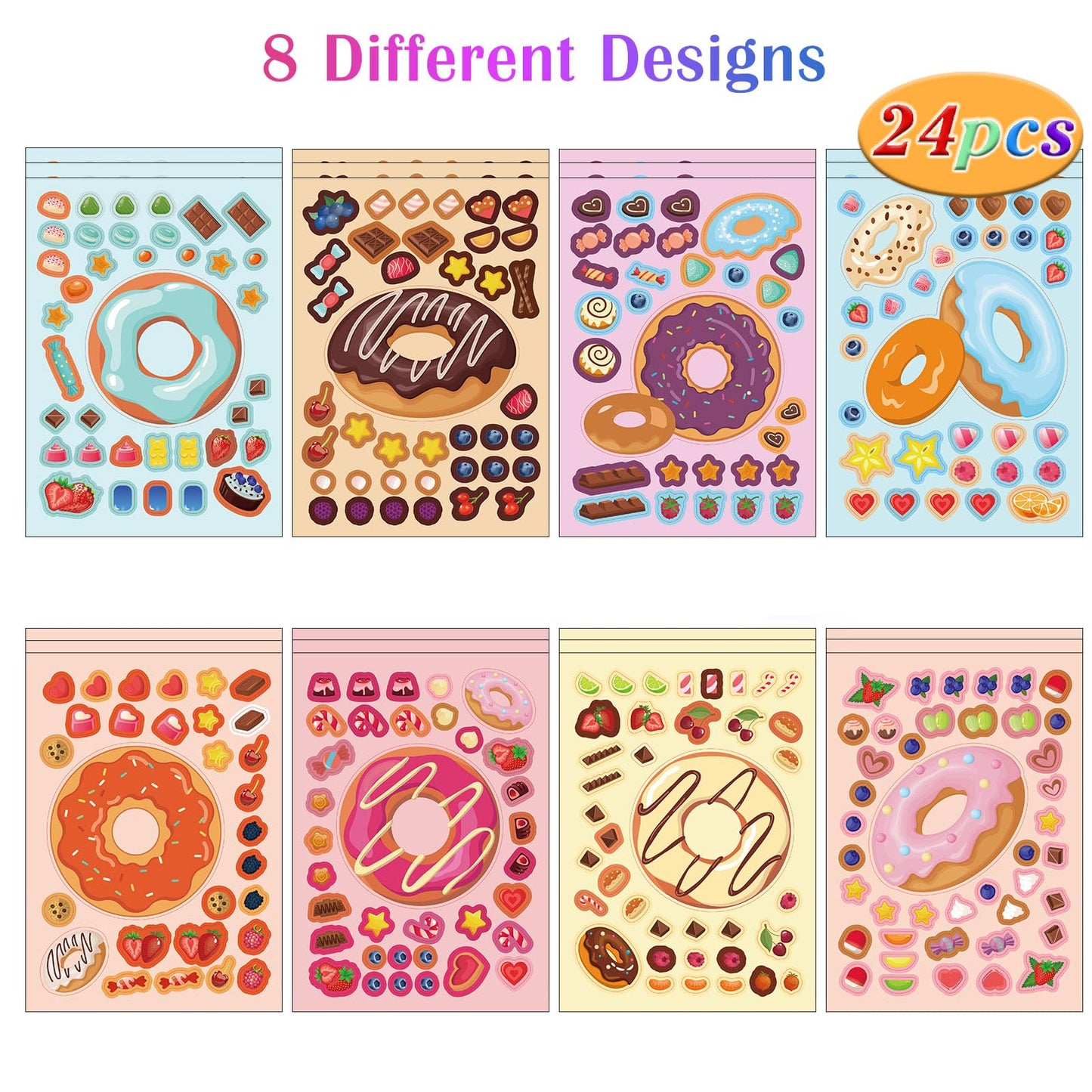 24 Sheets Donut Make A Face Sticker Sheets For Kids Todders Activities, Make Your Own Stickers For Kids Birthday Party Favor Sup