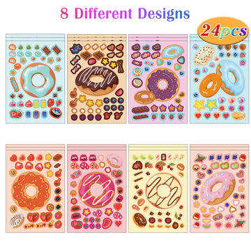 24 Sheets Donut Make A Face Sticker Sheets For Kids Todders Activities, Make Your Own Stickers For Kids Birthday Party Favor Sup