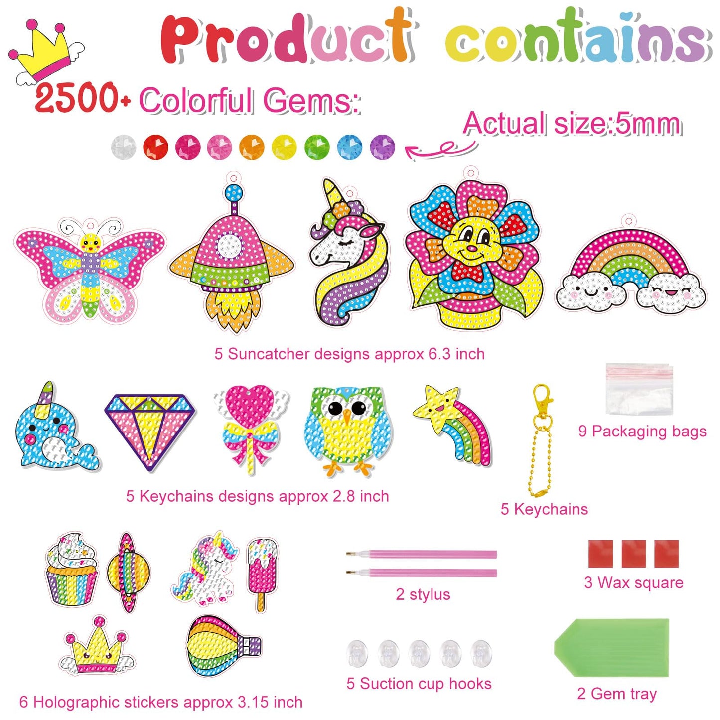 BANBBUR 16 Pcs Gem Art for Kids Age 4-8 8-12,Kids Crafts 5D Gem Diamond Art Kit with 5 Suncatchers/5 Keychains/6 Magical Sticker