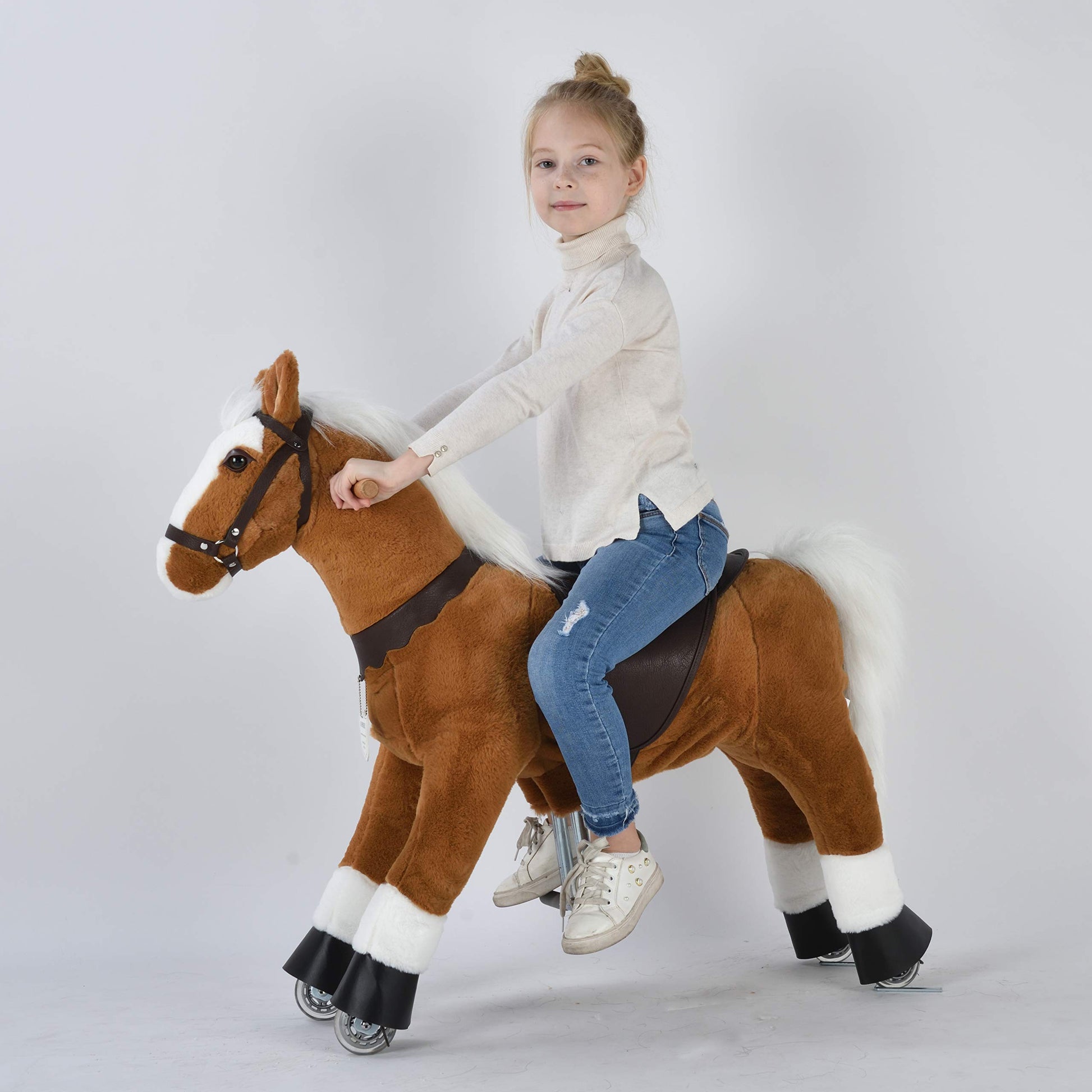 Ufree Horse Best Birthday Gift For Girls. Ride On Walking Horse Toy, Height 36 Inch For Children 4 To 9 Years Old, Amazing Birthday Surprise.(White Mane And Tail)
