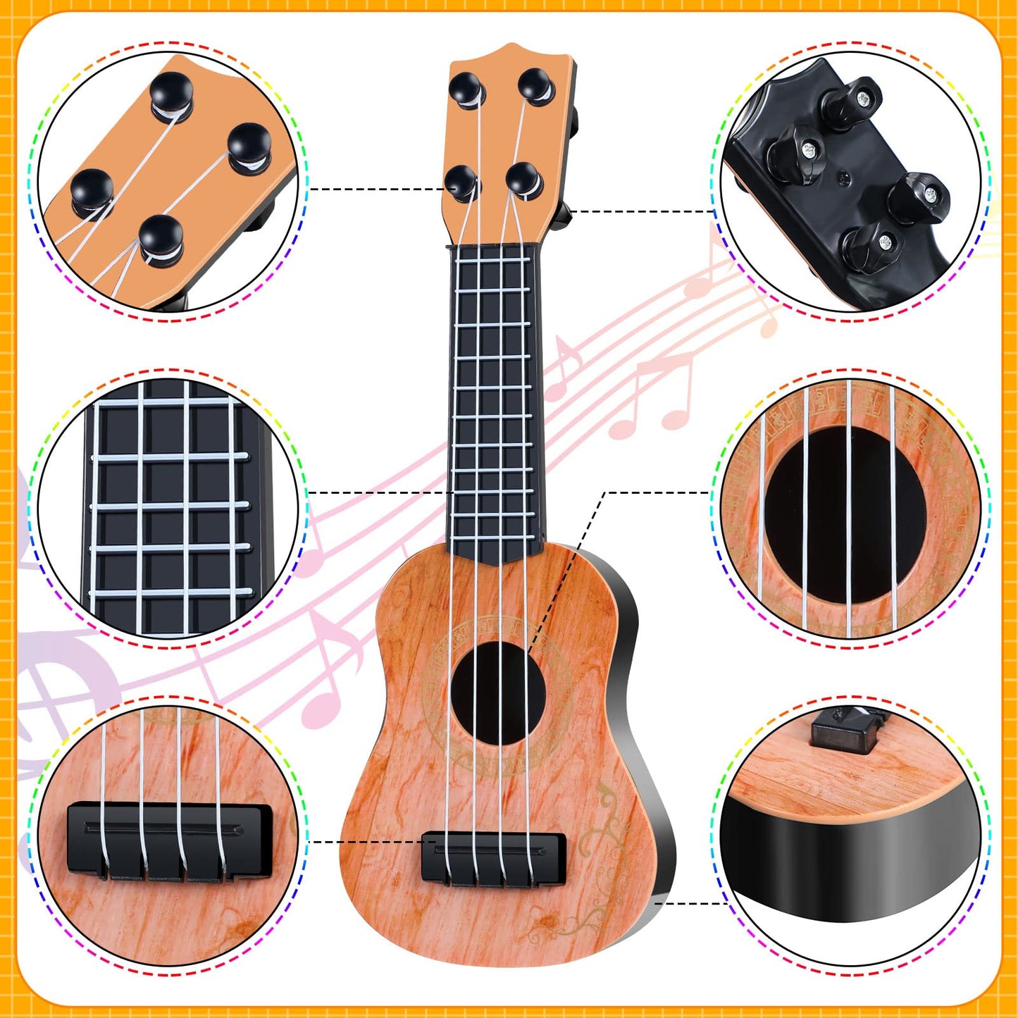 Lenwen 12 Pcs Kids Toy Guitar 10 Inch Ukulele Beginner Musical Instrument Toddlers Ukulele Guitar Mini Size Classical Ukulele Gu