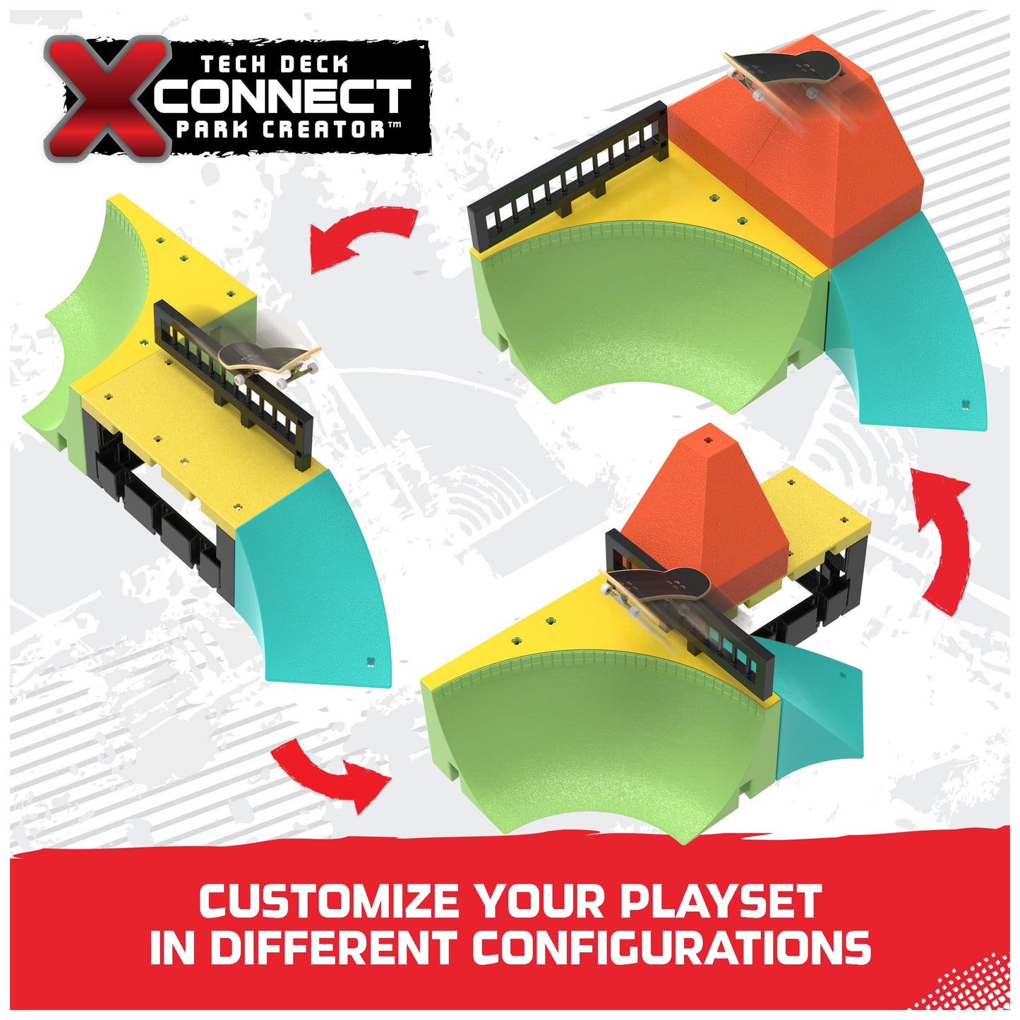 TECH DECK Quarter Bowl Ruckus X-Connect Park Creator Ramp Set - Customizable Fingerboard Toy, Ages 6+, Plastic, Model 6070358
