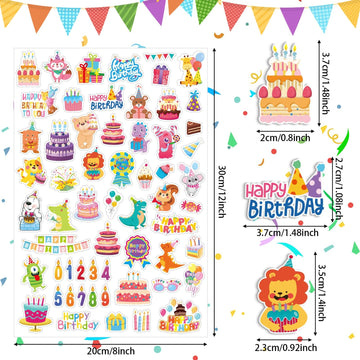 Julbear 300 Pieces Happy Birthday Foam Stickers Bulk Self-Adhesive Cute Cartoon Birthday Stickers For Arts Crafts Kids Students