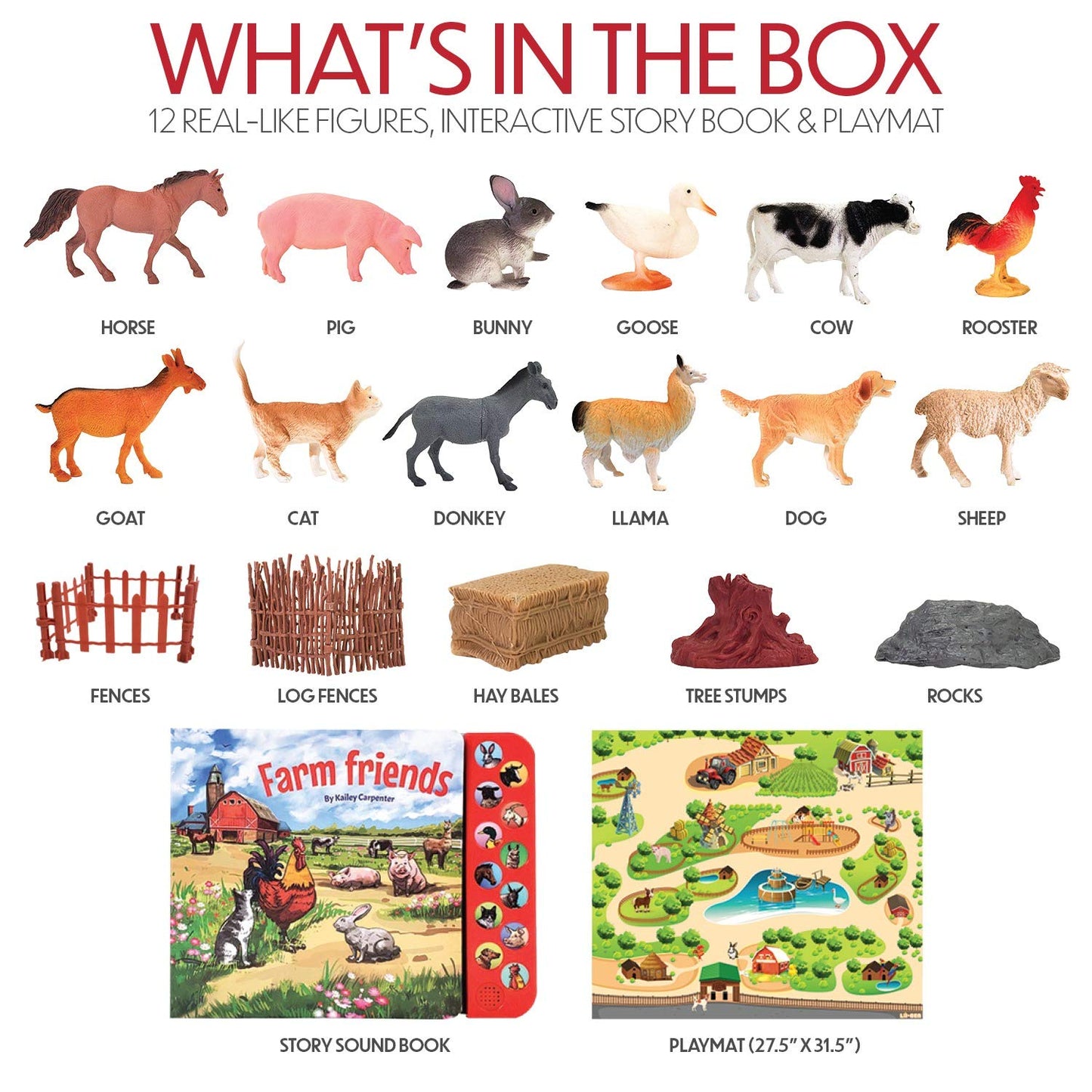 Lil-Gen Farm Animal Toys, Playmat And Education Animal Sound Book, 22Pcs - 20 Small Animal Figurines, 1 Playmat, 1 Sound Book - Toy Farm Animals For Children 3+, Farm Playset For Boys/Girls