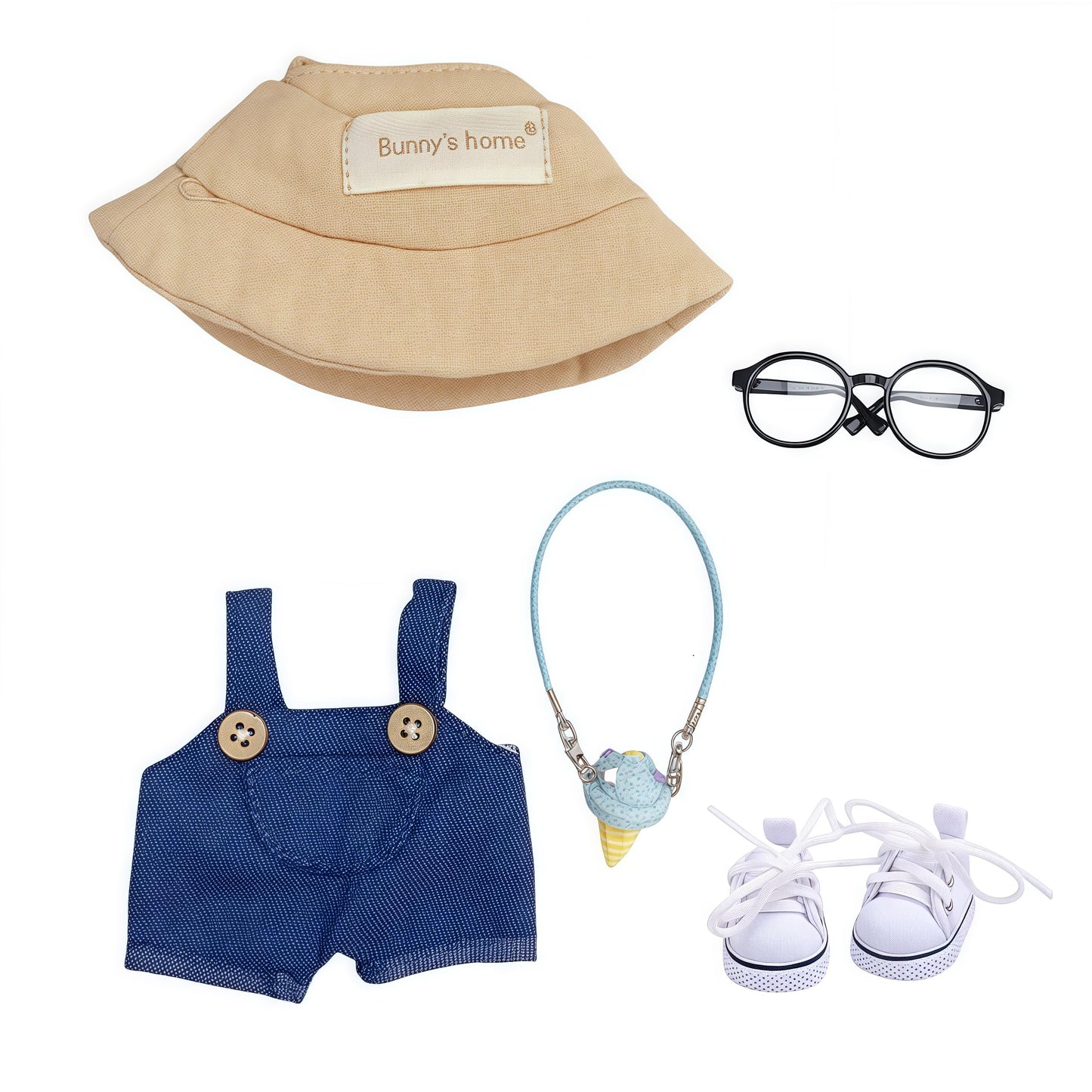 Designer Clothes for 17cm Doll  enhanced Dolls Demin Overalls Clothes  Cute Doll Outfit Accessories with Denim Overall  Ice Cream  Glasses  Shoes and Straw Hat  NZ001