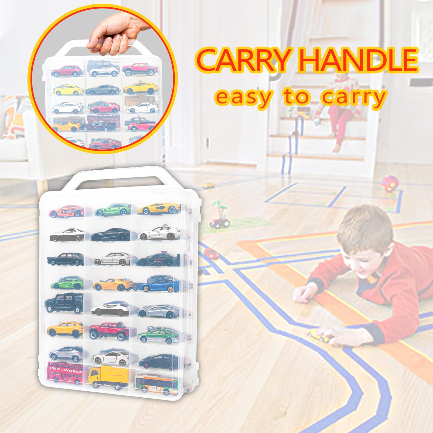 Yyds 48-Car Storage Case With Handle,Double Sided Storage Case For Toy Cars, Matchbox Cars,1:64 Scale Toy Model Cars,Toy Car Sto