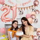 21Th Birthday Decorations Retro Pink Rose Gold,21Th Birthday Balloons,Happy 21Th Birthday Banner With Cake Toppers Number 21 Bal