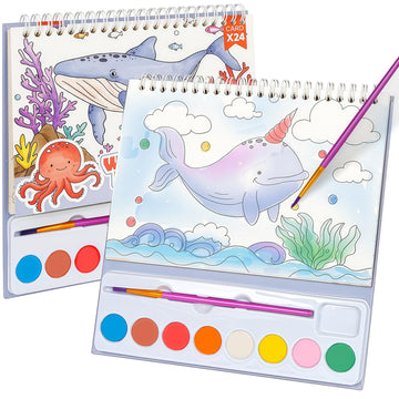 Mess Free Paint with Water Watercolor Book, Portable Spiral-Bound Painting Art Set Gifts for Kids, Travel Friendly