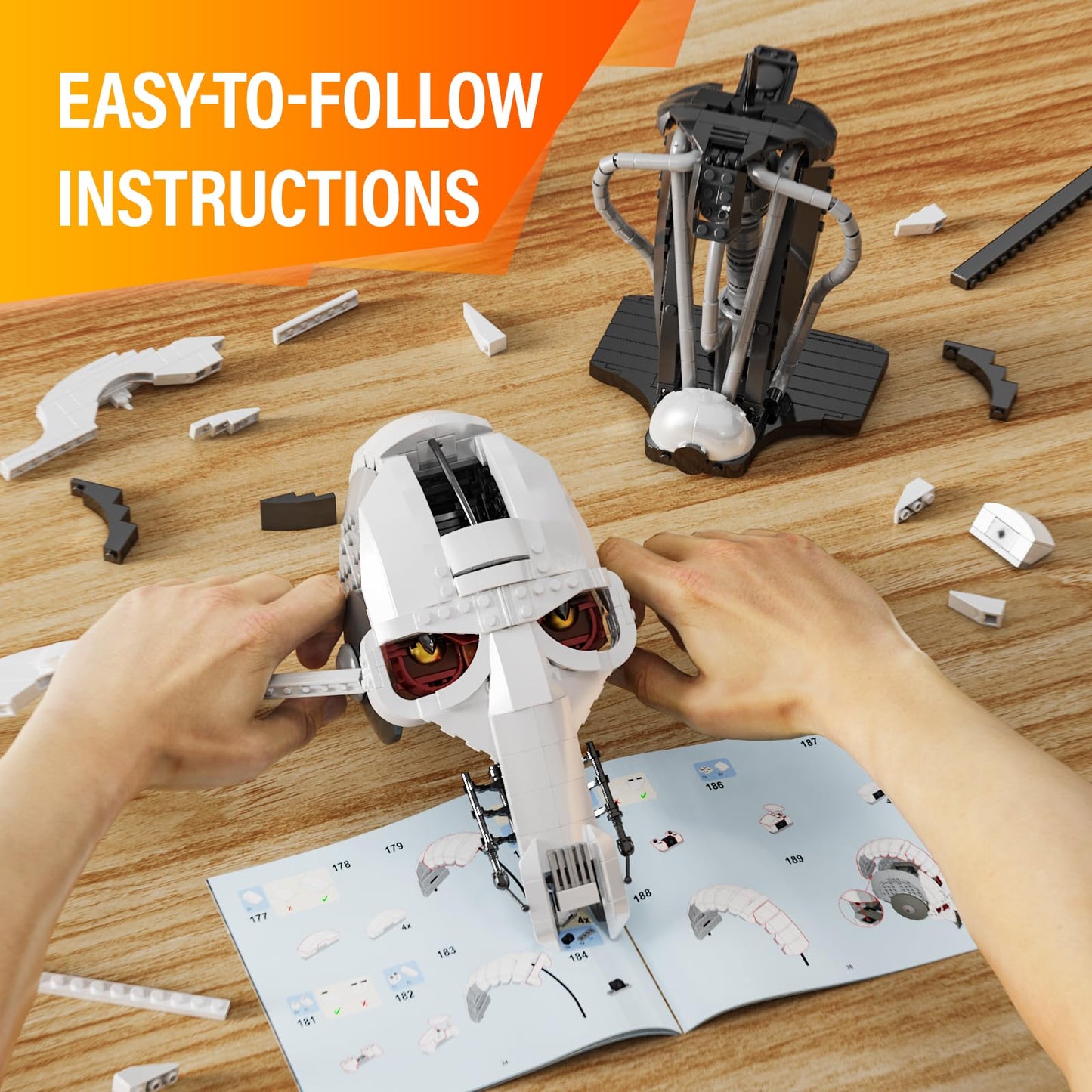 EvoFTIOR General Grievous Helmet for Lego, 710PCS Building Blocks Set, Silver-White, Ideal Gift for Adults and Boys