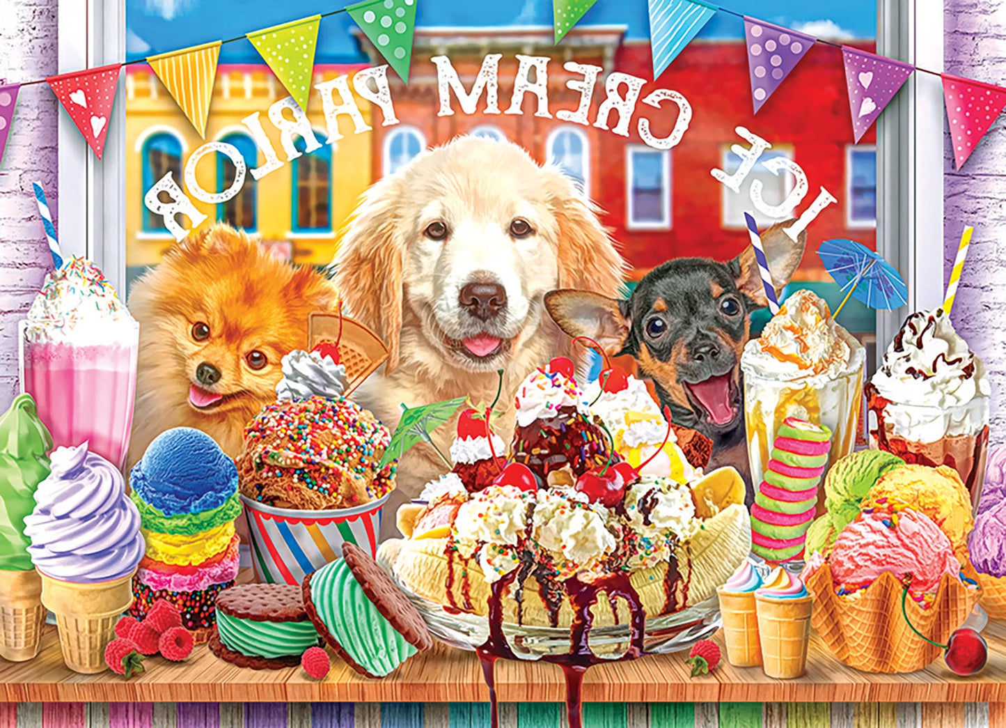 RoseArt - Color Palette - Ice Cream Parlor Pups - 1000 Piece Jigsaw Puzzle for Adults