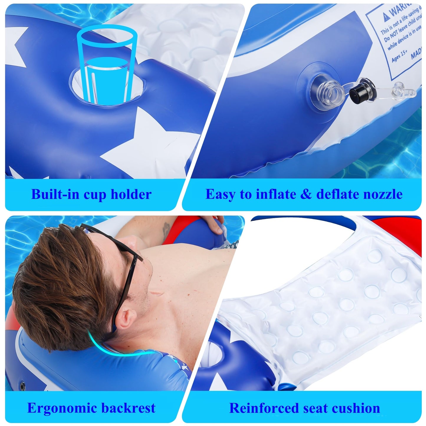 SEETOHOME 3 Pack Pool Floats Chair mature-themed with Drink Holder  Inflatable Floating Pool Chairs for mature-themeds Swimming Pool Party Lake River Summer Water Fun