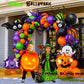 Halloween Balloon Garland Arch Kit, 133pcs Orange and Black with Spider Web Bat Ghost Pumpkin Eyes, Long Balloons for Halloween
