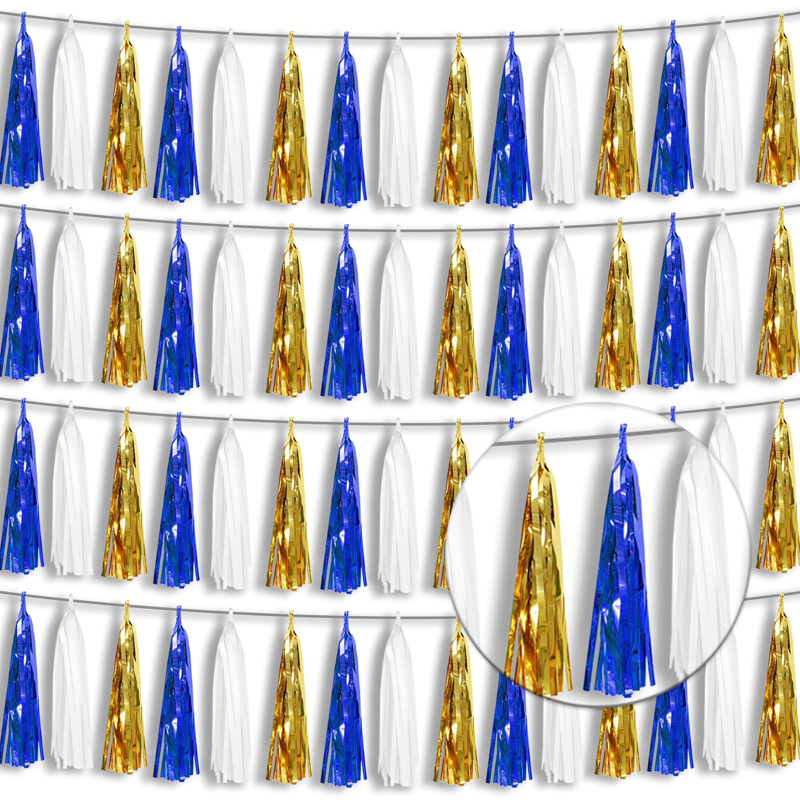4 Pack Navy-Blue White and Gold Foil Fringe Tassel Banner Garland Metallic Tinsel Streamers Wall Hanging Curtain Backdrop Banner