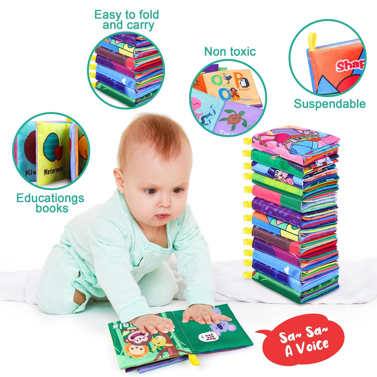 Baby Bath Books, Fabric Soft Baby Cloth Books, Early Education Toys, Waterproof Baby Books For Toddler, Newborn, Infants Perfect Shower Toys, Kids Bath Toys Baby Gift (12Pcs)
