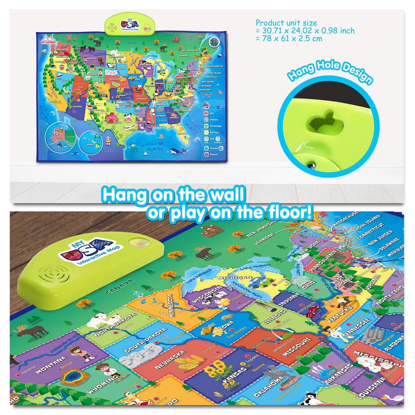 BEST LEARNING i-Poster My USA Map - Interactive Educational Toy for Kids 5-12 Years, Multicolor, Model 4227