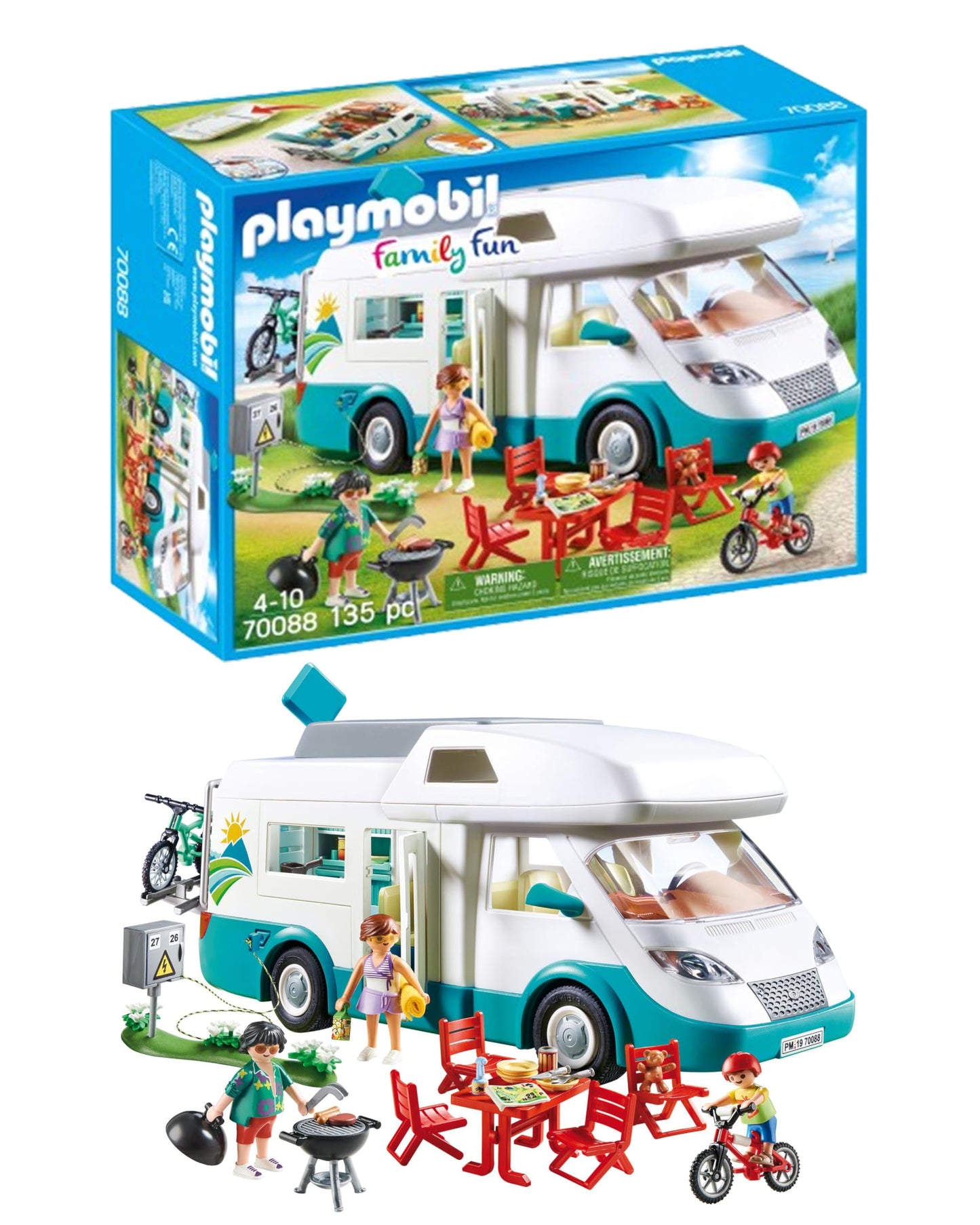 Playmobil Family Camper Vehicle Playset - Standard Size, Orange/Red, Model 70088, Plastic Material