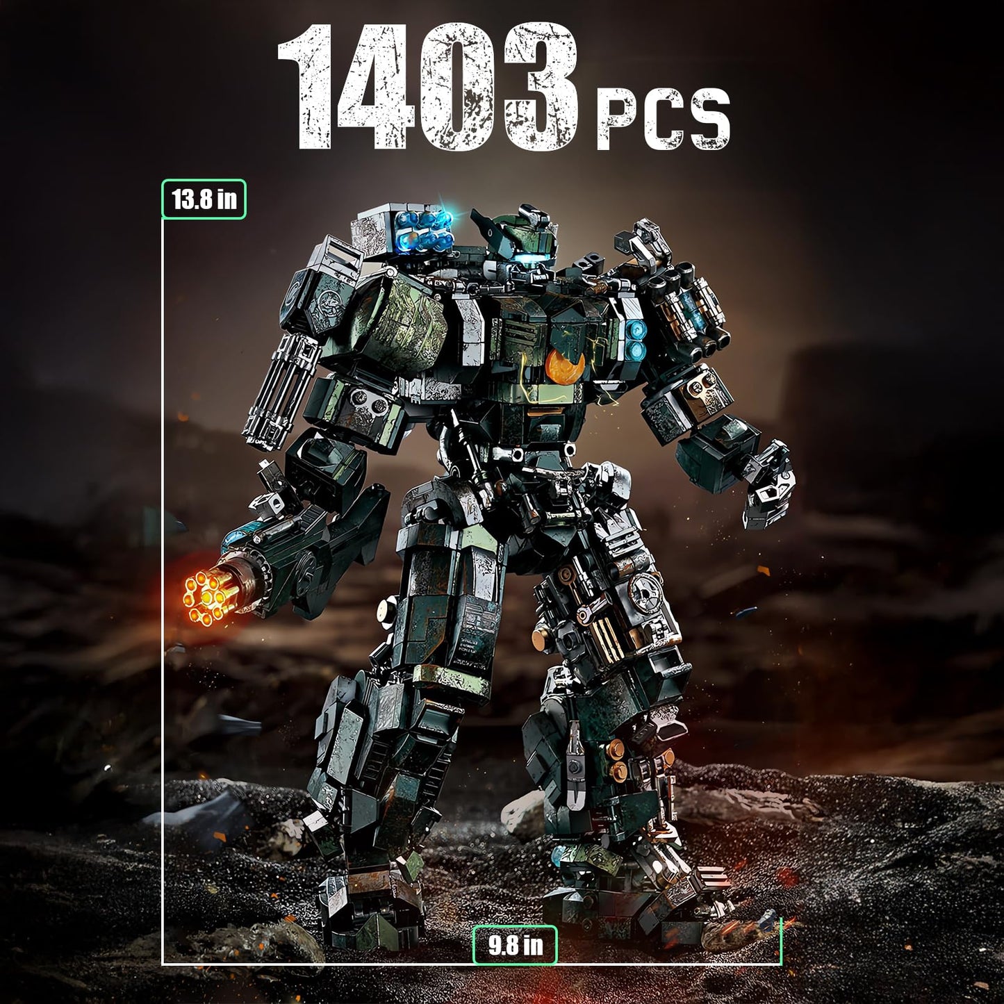 HIGH GODO Motorized Robot Building Kit - 1403 Pieces, Plastic, Battle Damage Style, Large, Ideal for Ages 14+