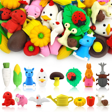 30 pcs Farm Erasers for Kids Desk Pets,3D Take Apart Pencil Erasers Puzzle Eraser Classroom Prizes for Kids Class Treasure Box,G