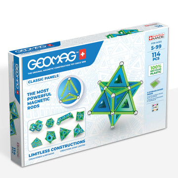 Geomag Classic Panels 114-Pc Magnetic Construction Set For Kids Ages 5 And Up | Swiss-Made Stem Educational Toy Made From 100% Recycled Plastic | Screen-Free Activity
