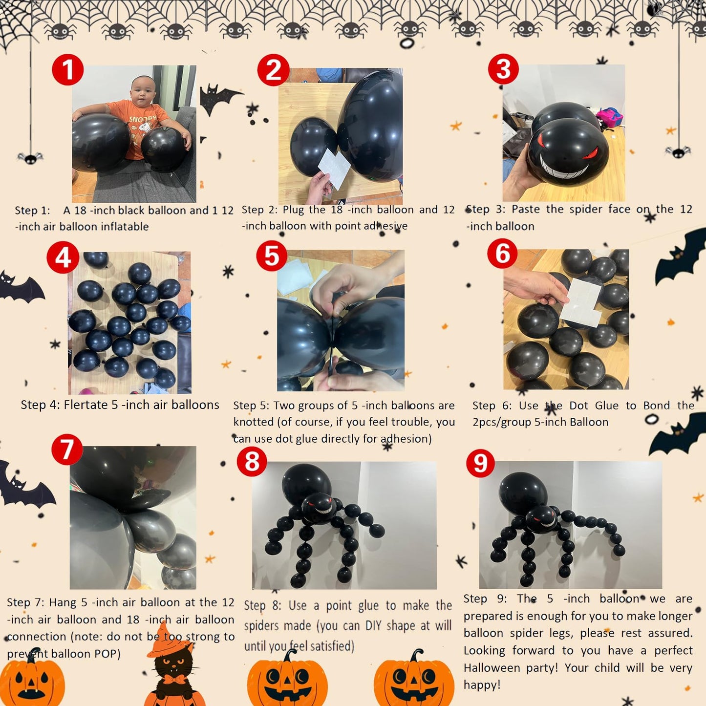 Bonropin 175Pcs Halloween Balloon Garland Arch Kit With Black Orange Green Purple Balloons Spider Balloons Halloween Foil Balloo
