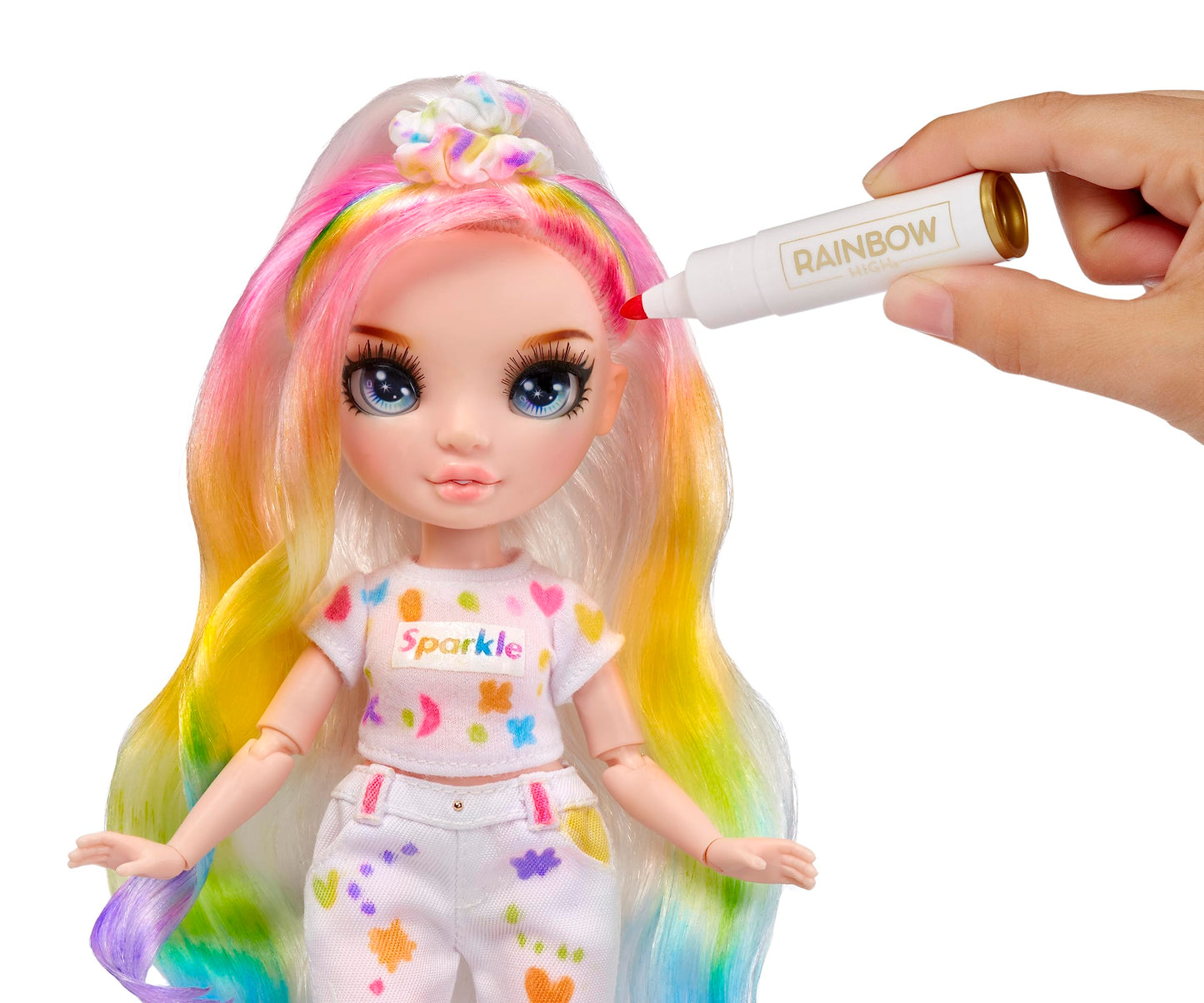Rainbow High DIY Doll - Color & Create Fashion with Washable Markers, Blue Eyes, Straight Hair, Model 594123-C3, Rainbow Colors