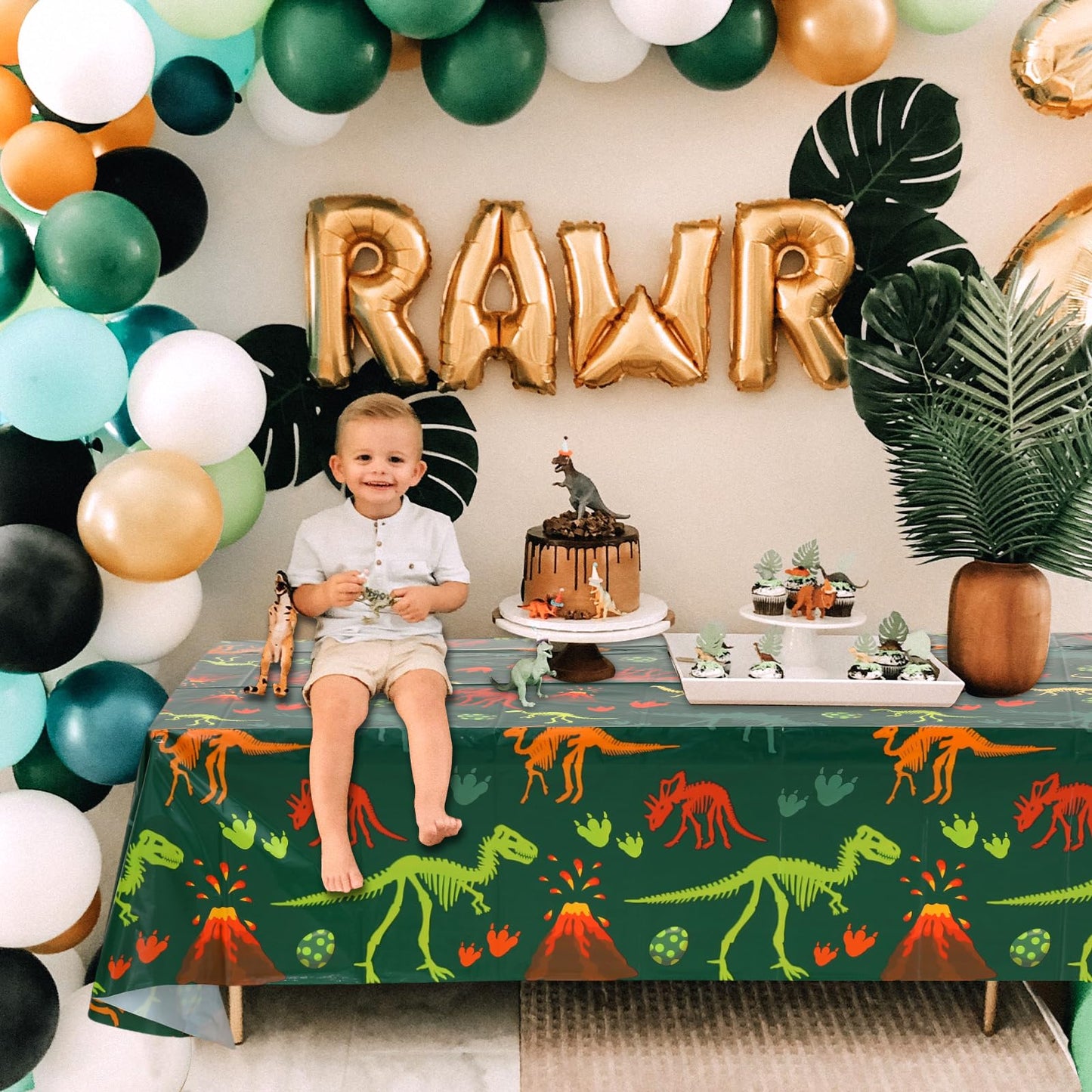 Staraise 3 Pieces Dinosaur Birthday Decorations Party Tablecloth, Dinosaur Table Cover PE Waterproof Rectangle Tablecloth for Ki